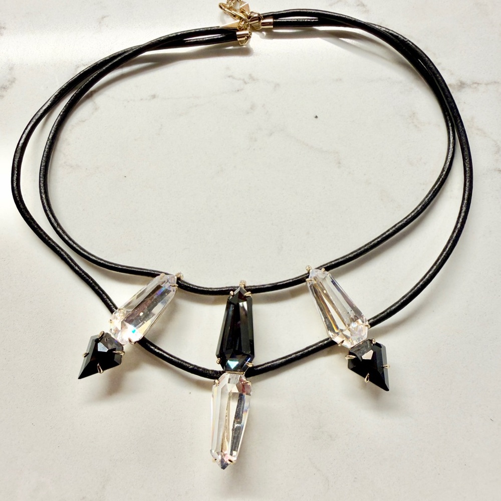 Alexis Bittar Black and Clear Crystal and Leather Necklace